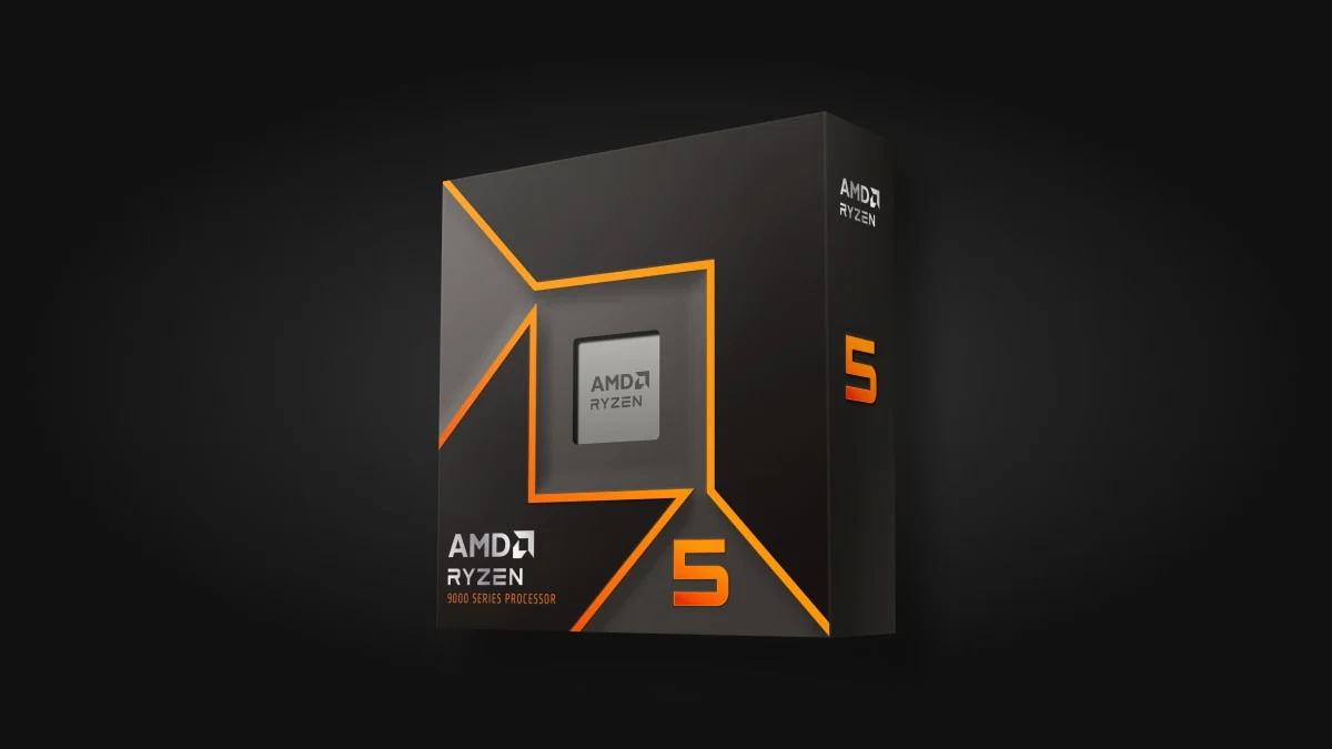 A Ryzen 5 processor box with a black and orange design, viewed from the front.