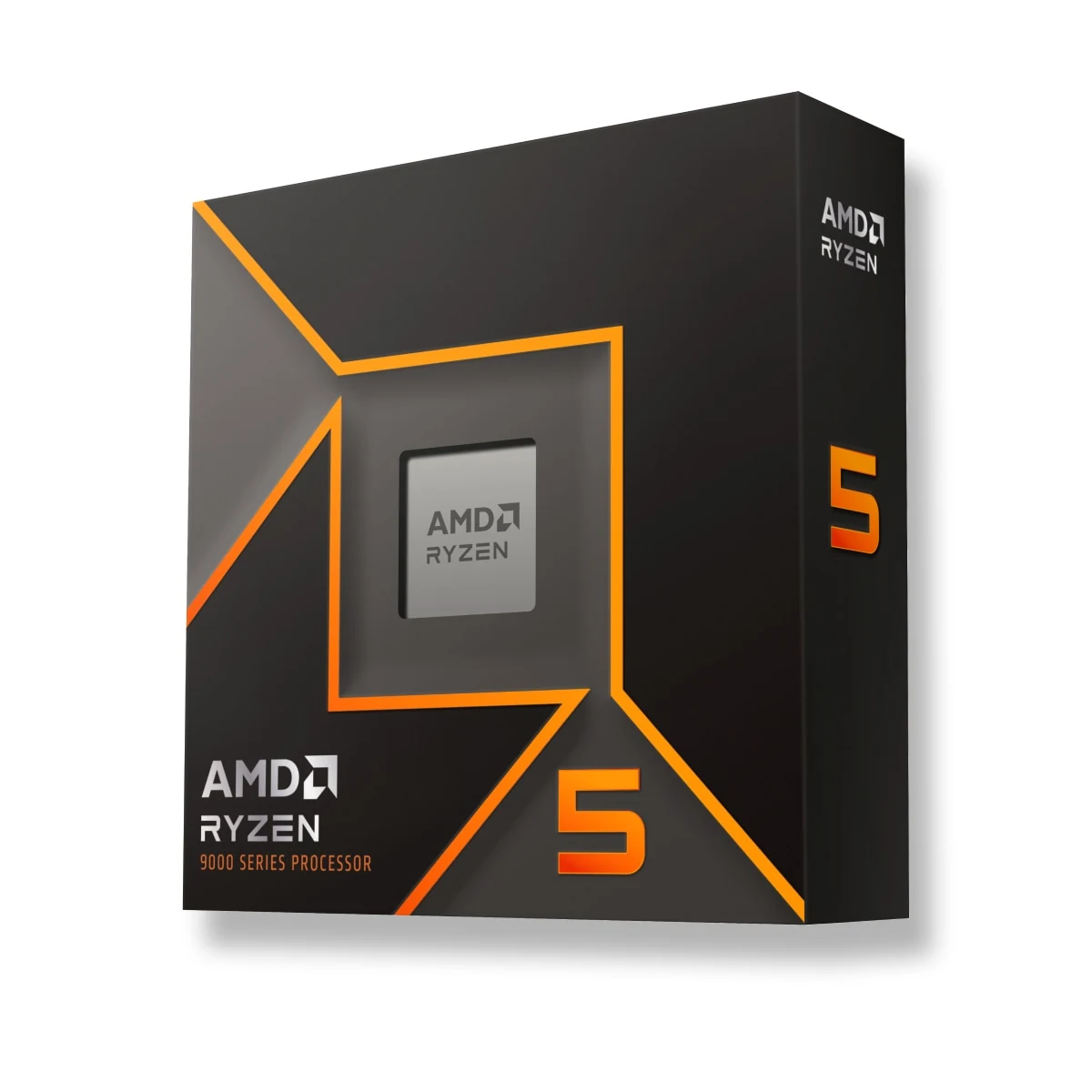 The AMD Ryzen 5 9600X processor is shown in a box with its branding and model number prominently displayed.