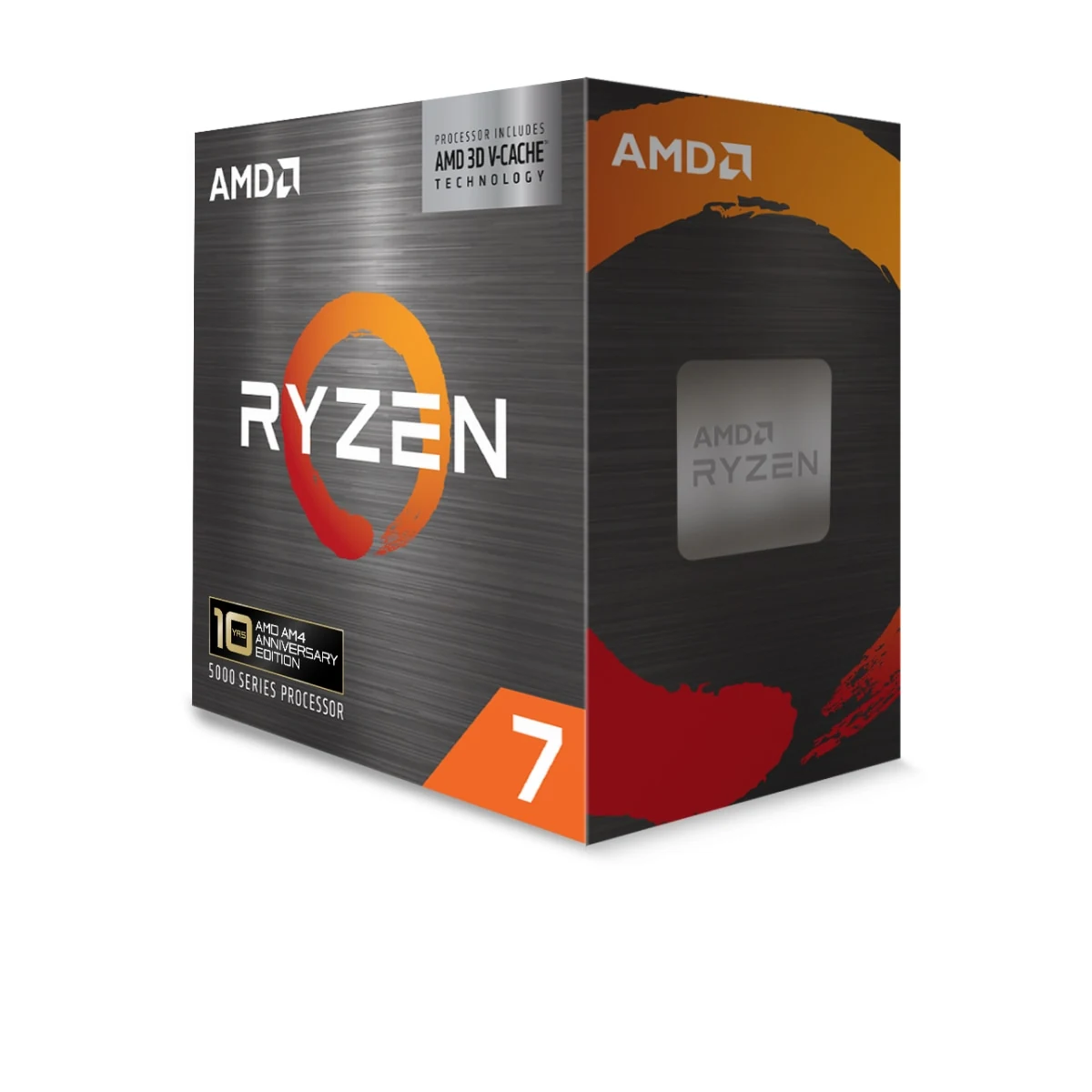 A box shot of an AMD Ryzen processor, featuring the brand logo and product details.