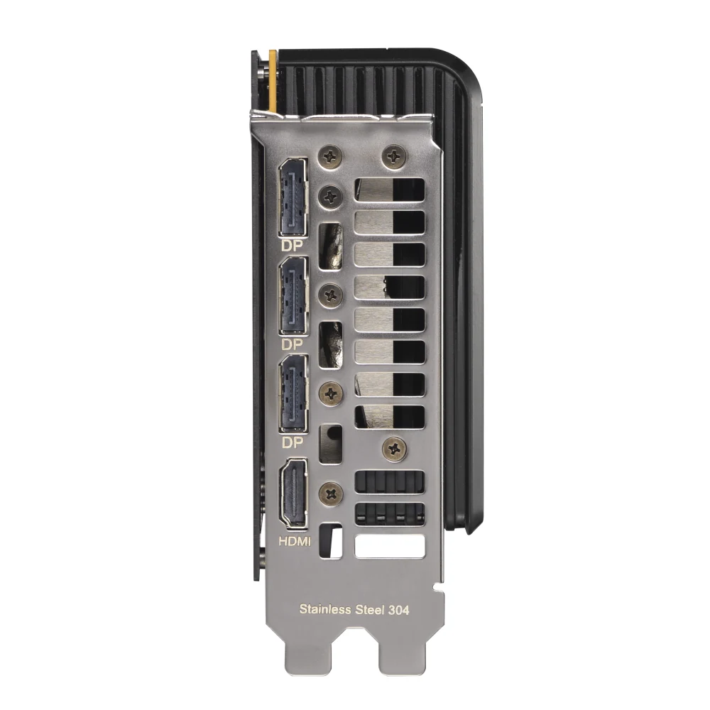 The image shows a rear view of an ASUS Dual NVIDIA GeForce RTX 5060 8GB GDDR7 OC Edition graphics card, focusing on the back panel with various ports and screws.