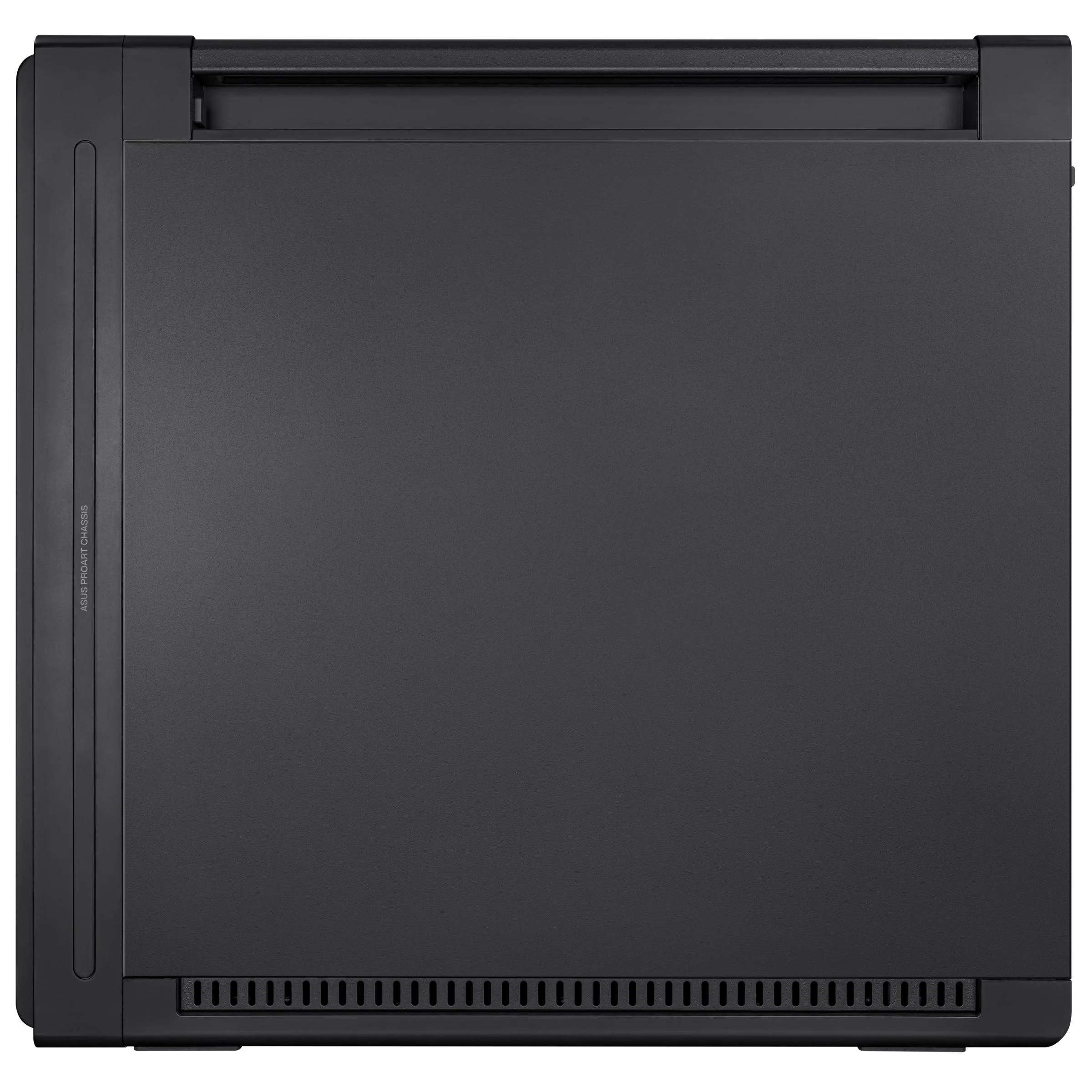 The ASUS ProArt PA602 is photographed from behind, showing its black back panel with a vented bottom edge and the text 'ASUS PROART CHASSIS' vertically aligned on the left side.