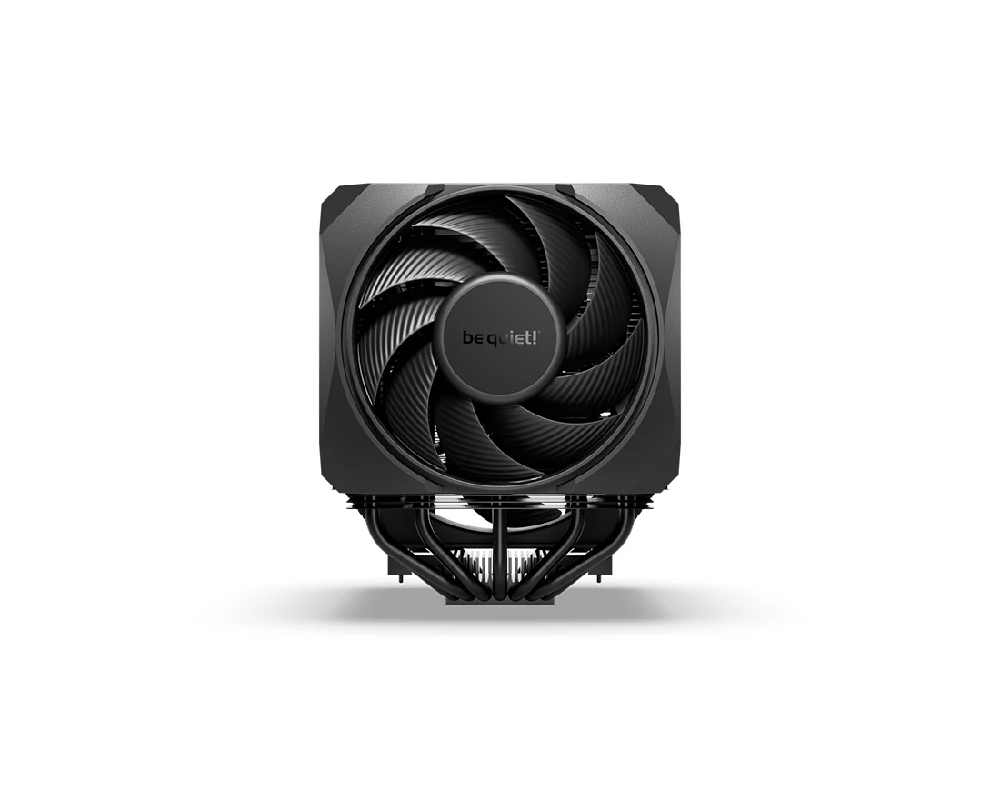 A black be quiet! Dark Rock Pro 6 Air CPU cooler viewed from the front.