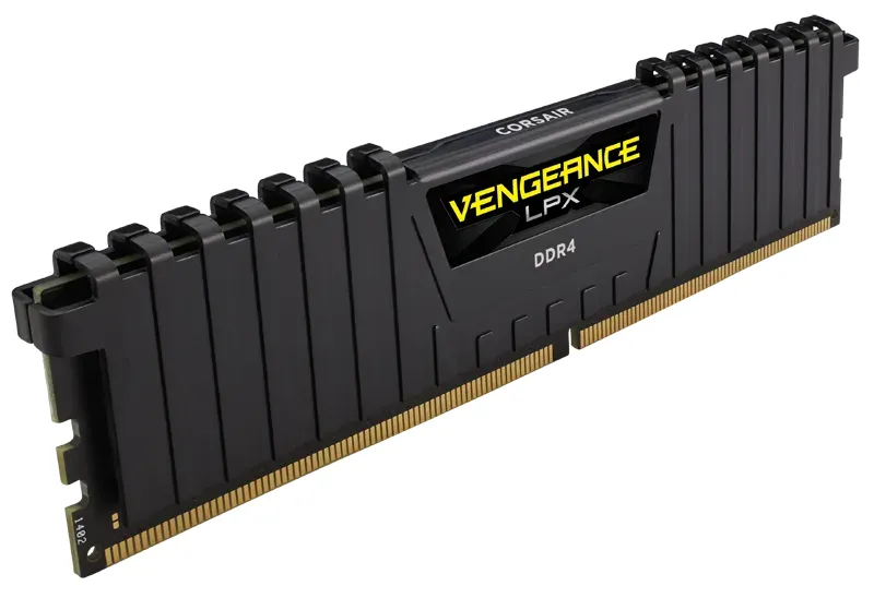 The Corsair Vengeance LPX DDR4 3200MHz memory stick is shown in a top-down view with its label prominently displayed.