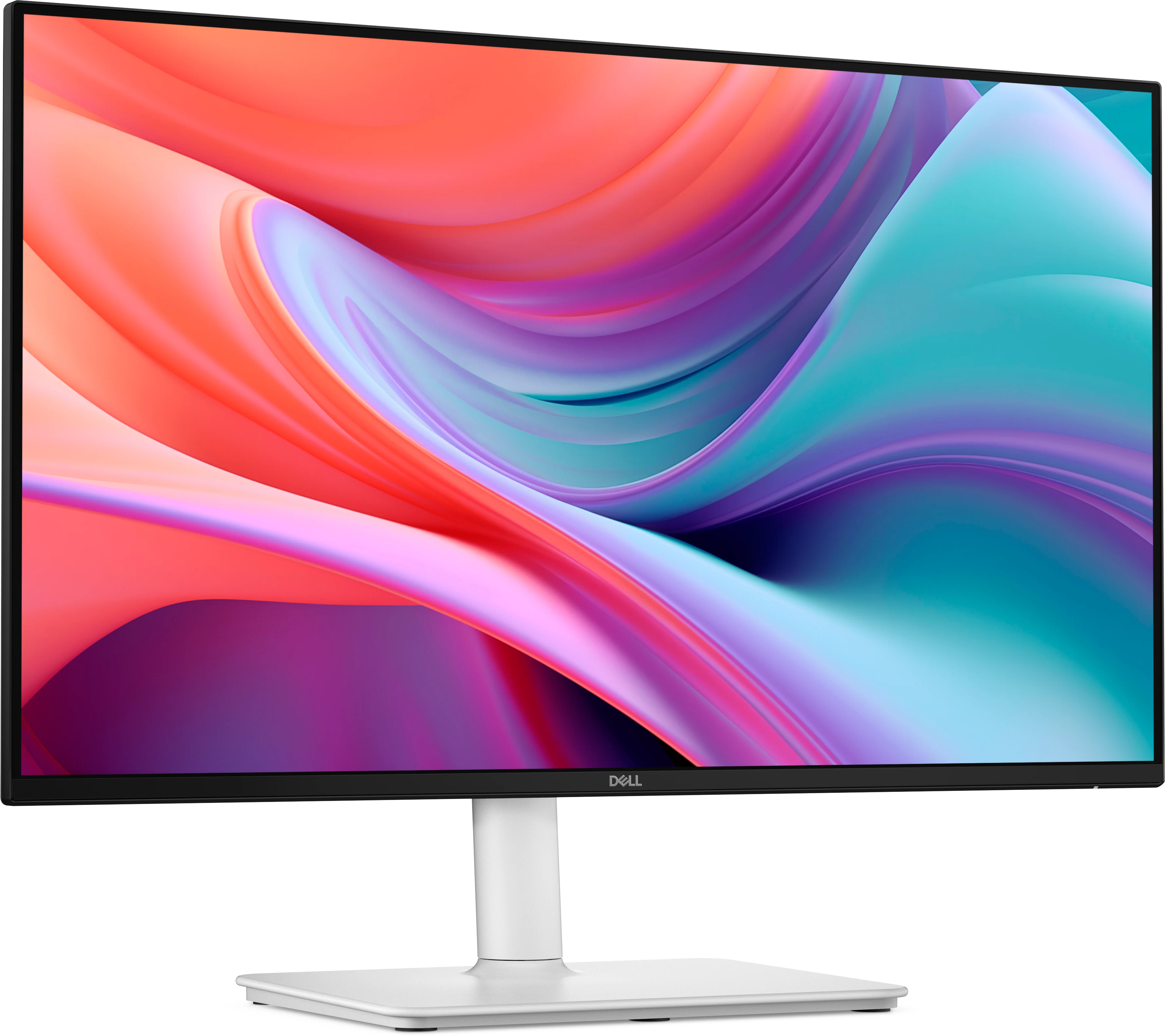 A Dell monitor with a silver base and black bezel, viewed from the front.