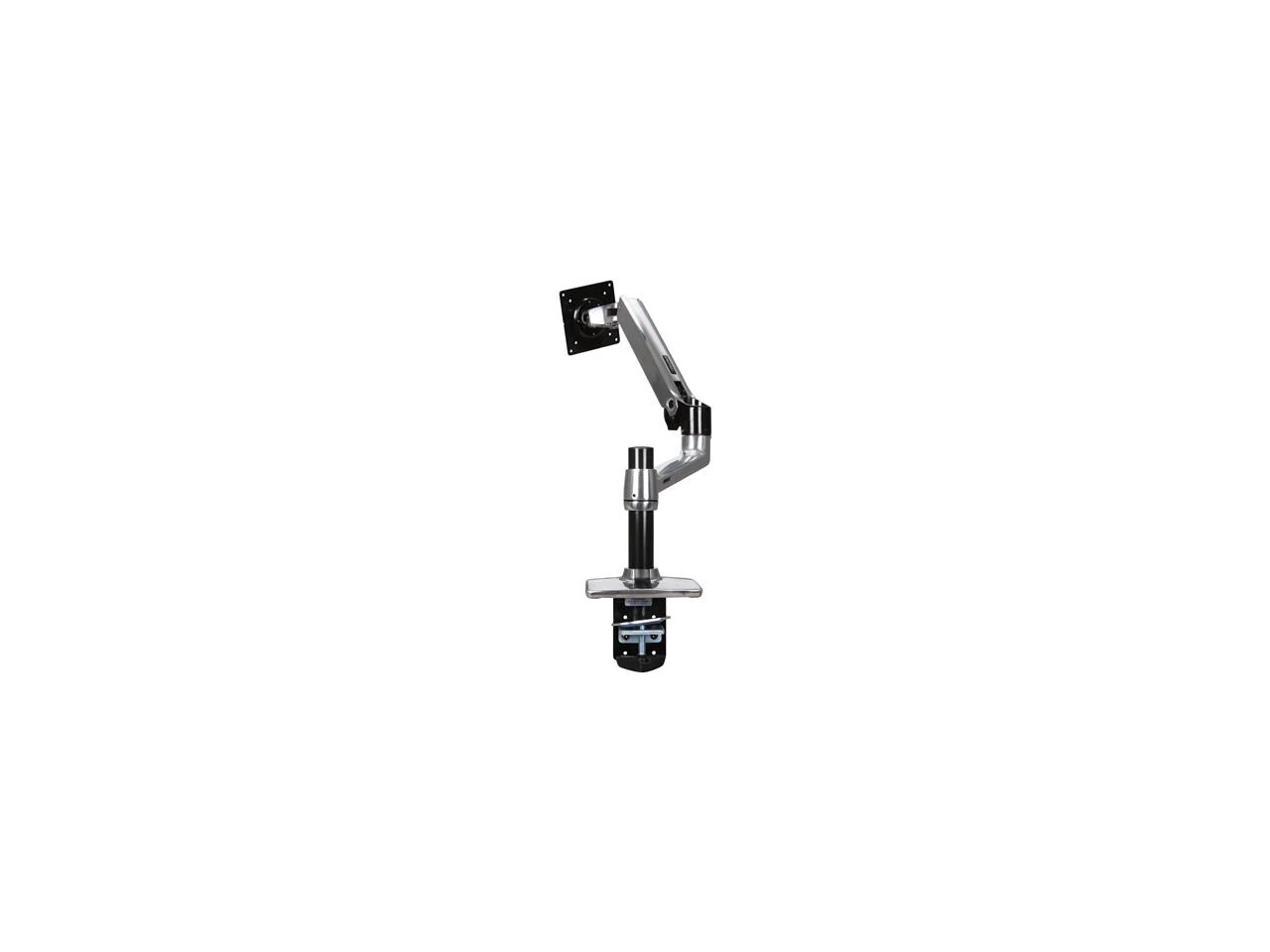 The Ergotron LX desk mount arm folded upright on its pole, seen from the front.