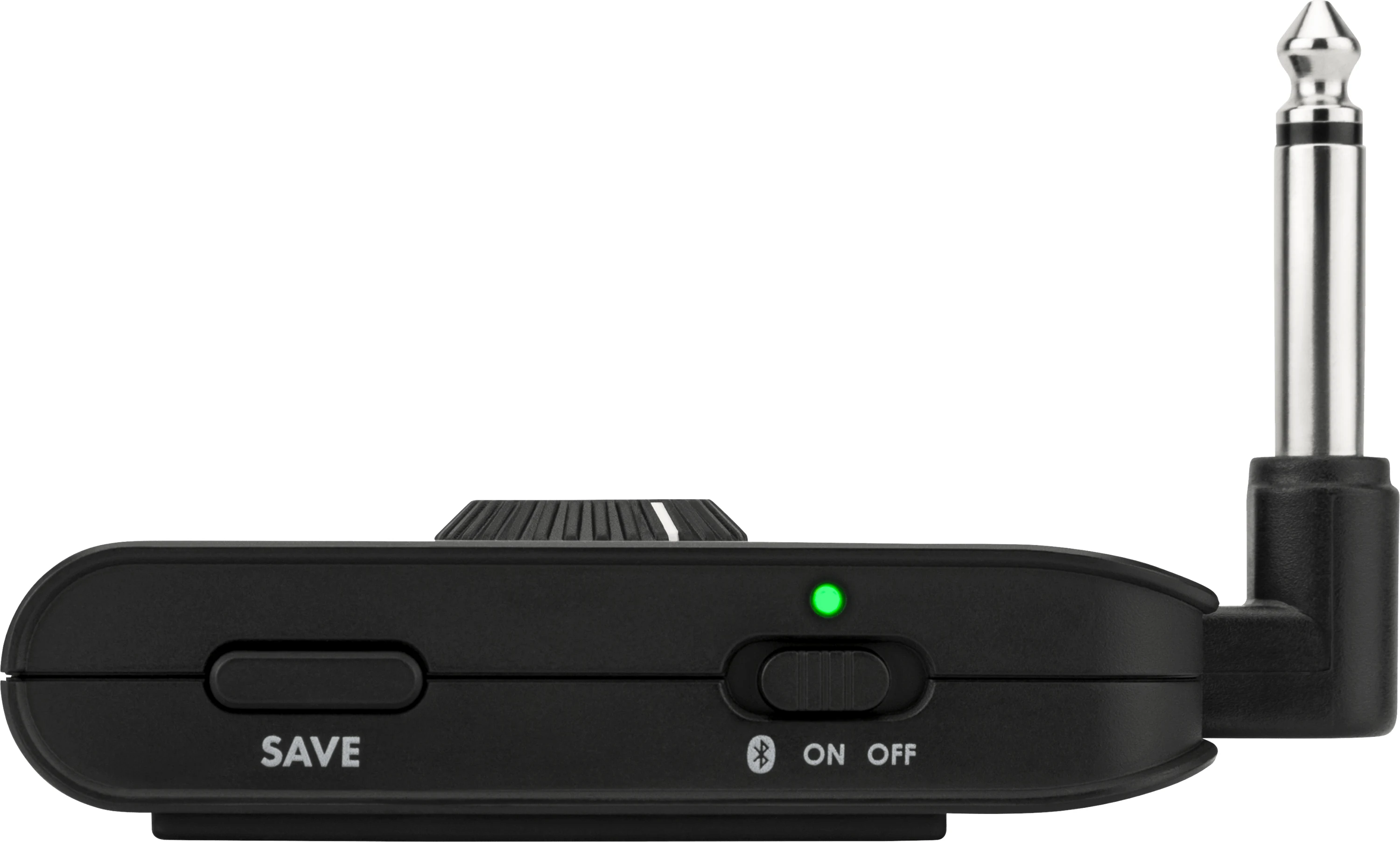 A black device with a 'SAVE' button, an on/off switch labeled 'ON OFF', and a green LED light.