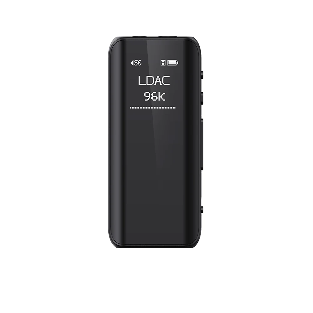 The FiiO K11 is shown in a side profile, black with a glossy finish and a small screen displaying 'LDAC' and '96K'.
