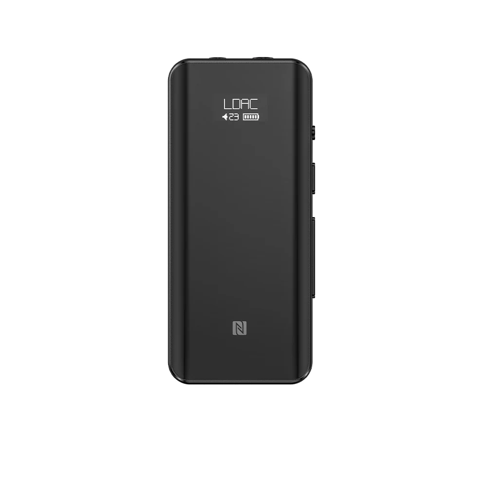 The product is a black, rectangular device with rounded edges and a small digital display showing 'LOAC' and battery level.