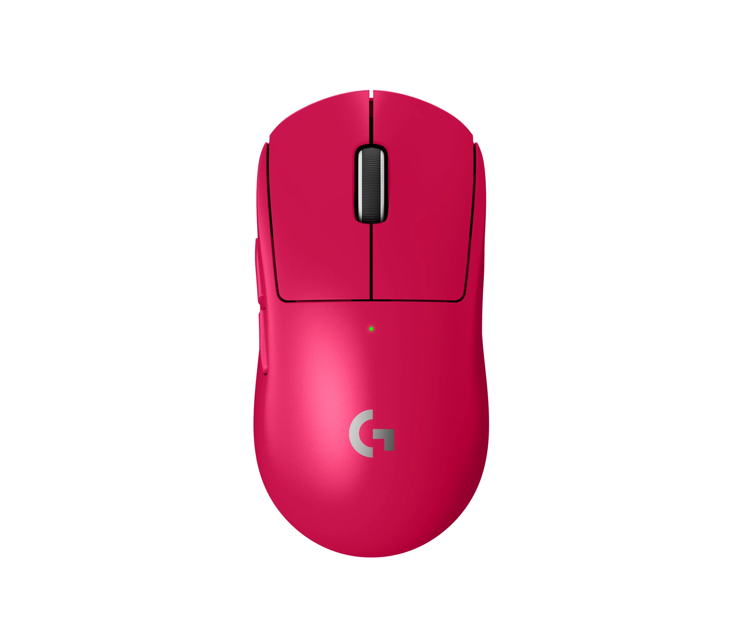 A top-down view of a red Logitech G PRO X Superlight 2 mouse with the brand logo visible on its side.