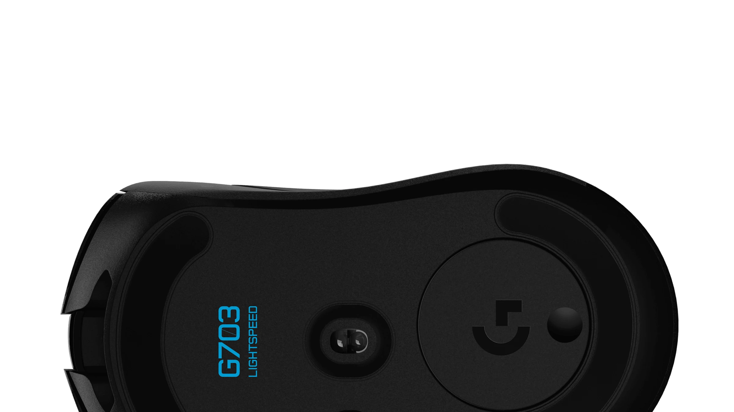 The Logitech G703 Lightspeed Wireless Gaming Mouse is shown from a side profile, highlighting its textured surface and the 'G703 LIGHTSPEED' text on the left.