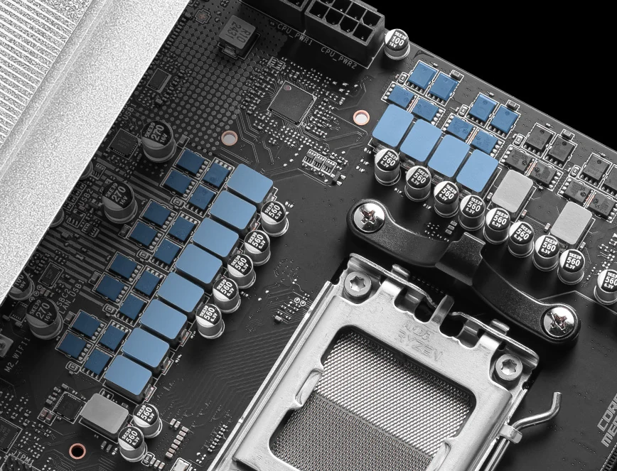The image shows a close-up of an MSI PRO B850-P WiFi motherboard, focusing on the CPU socket and surrounding components.
