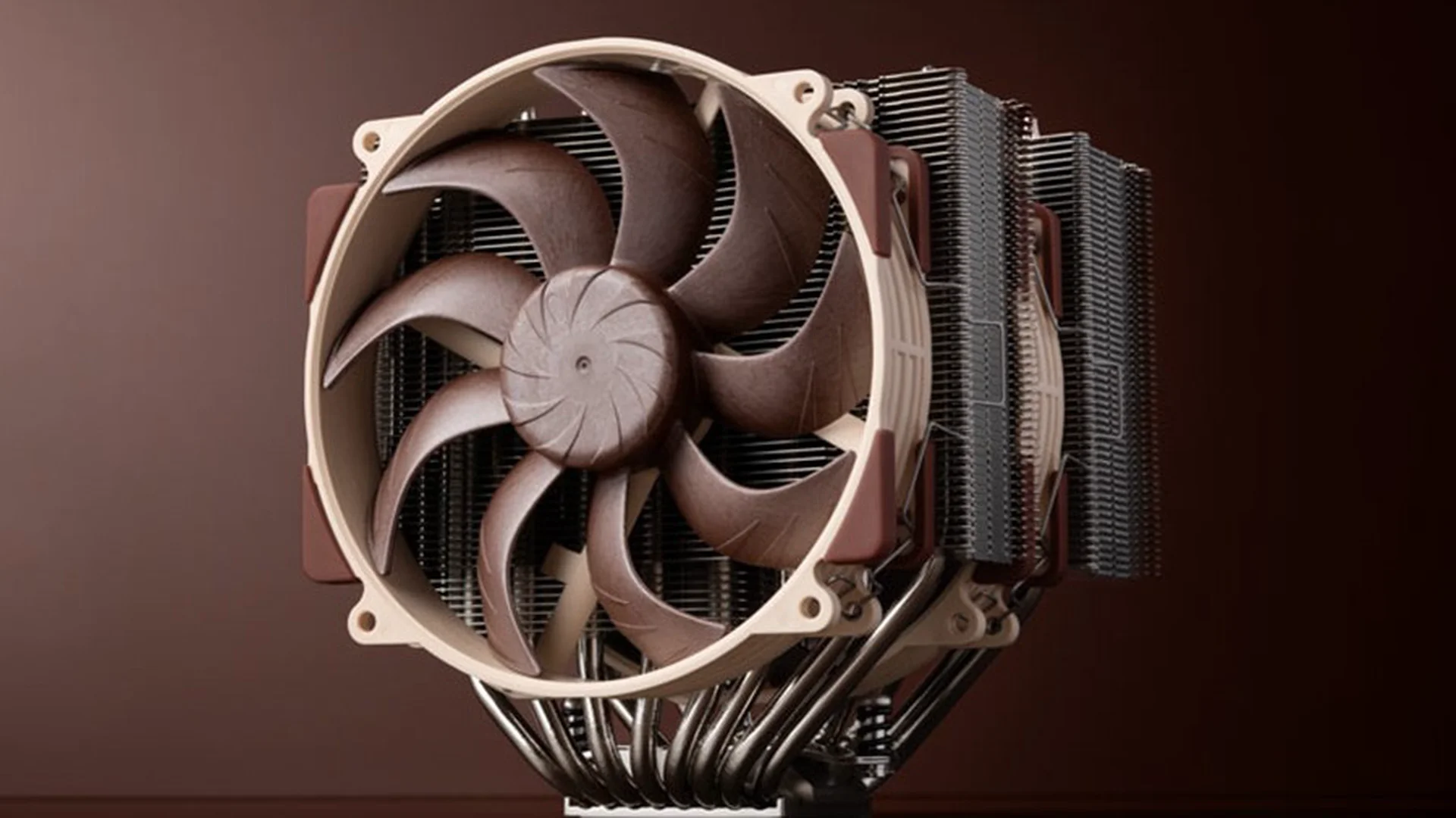A Noctua NH-D15 G2 chromax.Black CPU cooler is shown in a three-quarter angle, highlighting its fan and heat sink design.
