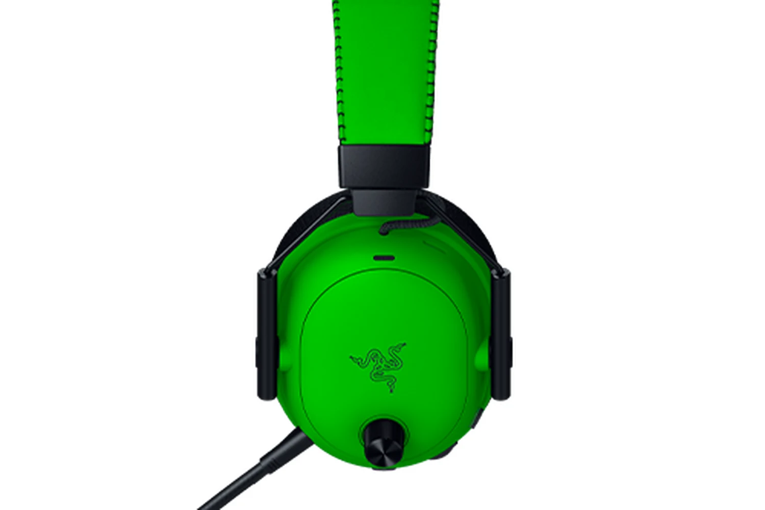 A close-up of a green Razer BlackShark V3 Pro Esports Green Edition headset, showing the earcup and part of the headband.