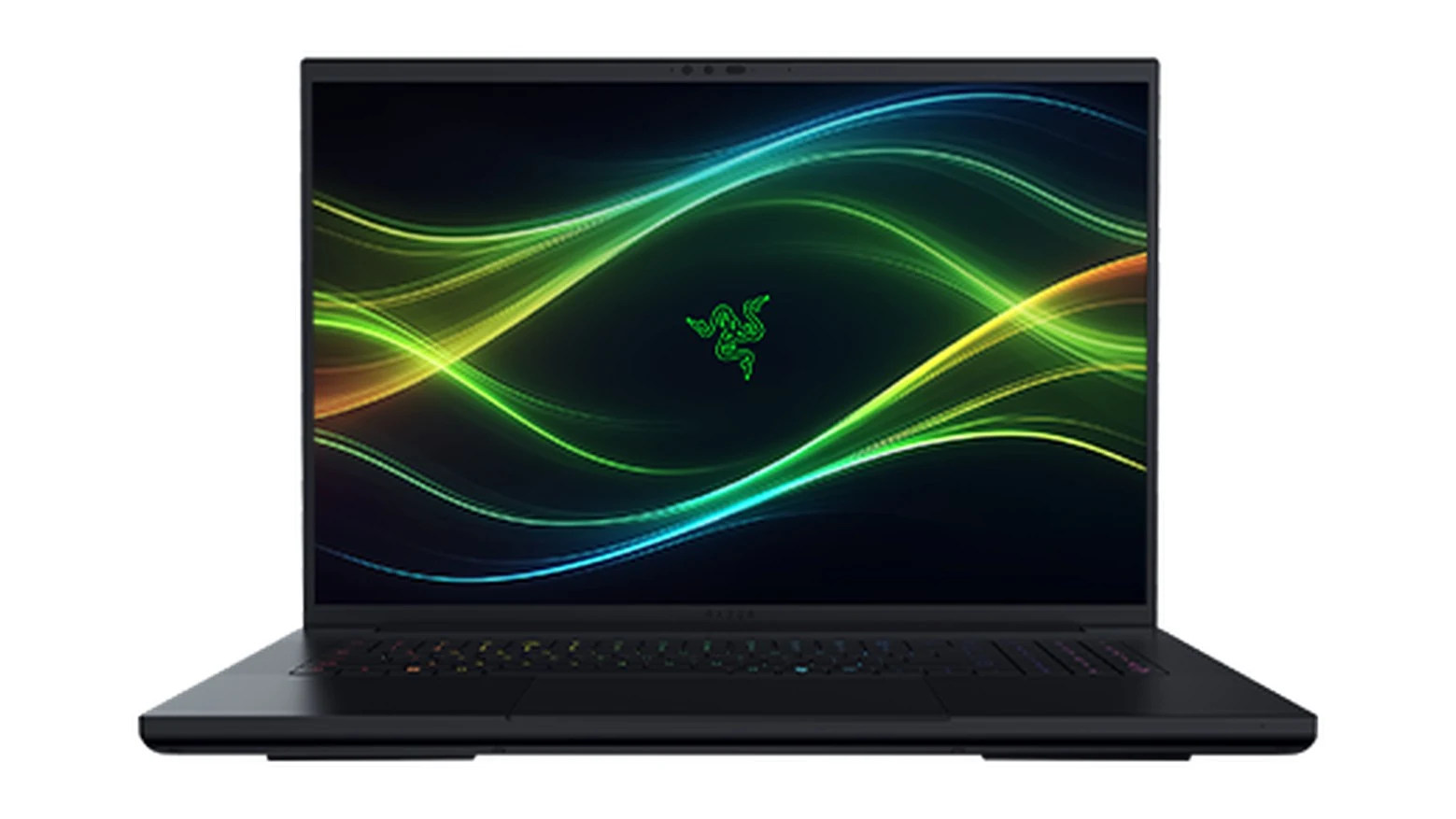A black Razer Blade 18 gaming laptop shown from a side profile with the Razer logo visible on the screen.