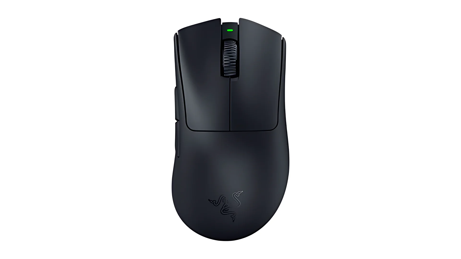The black Razer DeathAdder V3 Pro wireless gaming mouse seen from above, showing its ergonomic right-handed shape and scroll wheel.