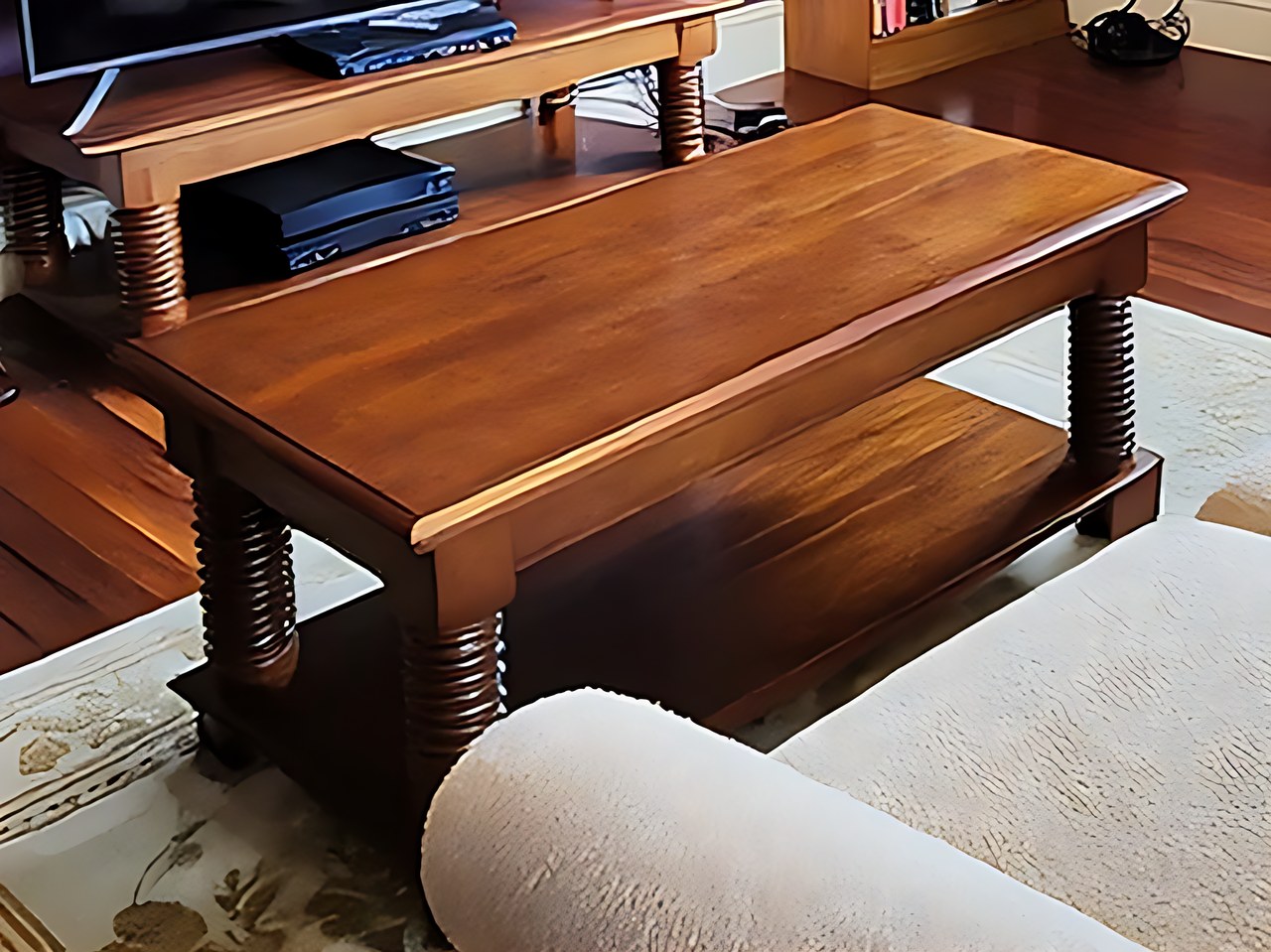 LITTLE TREE Solid Wood Coffee Table with Storage in the 90 frends room scene