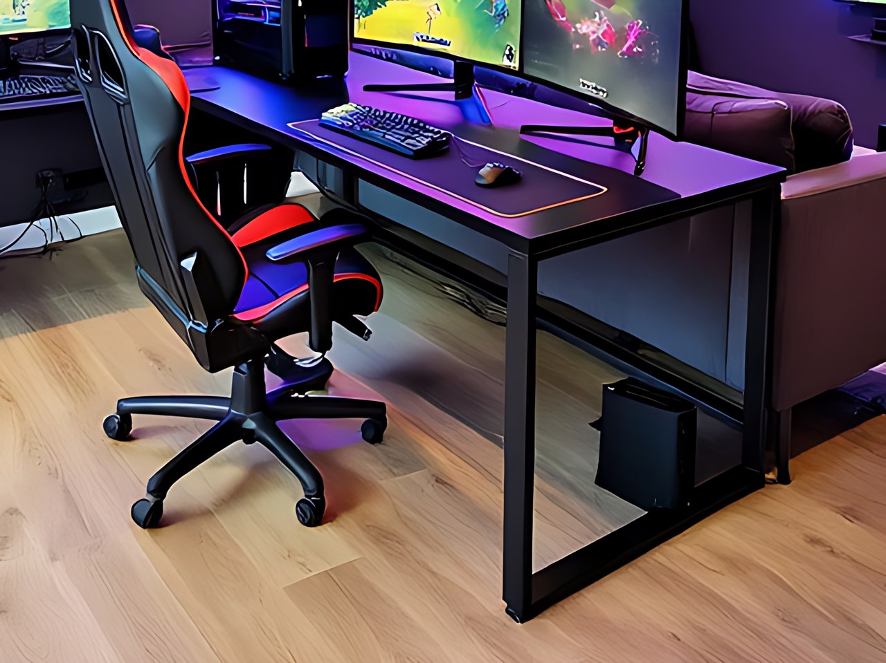 ODK 53" L Shaped Gaming Desk with Shelves, in the cloud ceiling battlestation scene