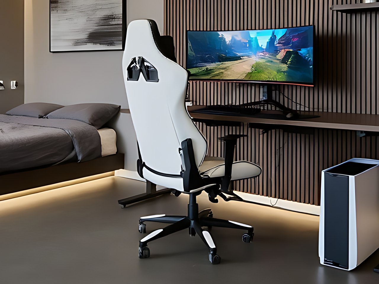 Homall Gaming Chair, Ergonomic Faux Leather High Back Office Chair in the gray gamer room setup scene
