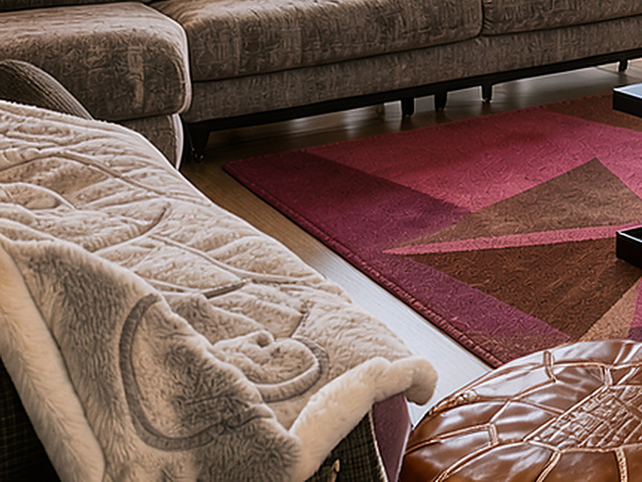 Close-up of the white and grey plush throw blanket with quilted embossed pattern.