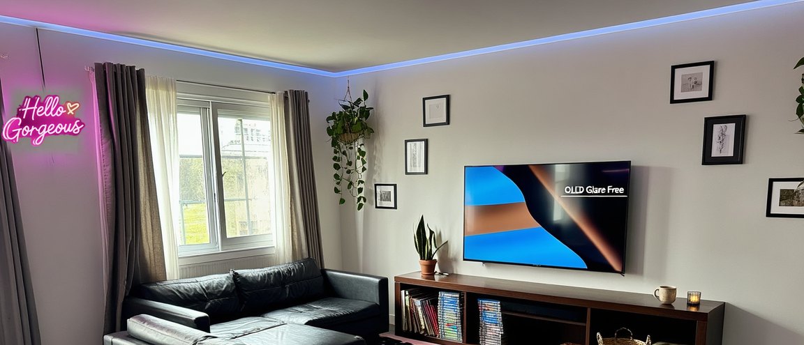Close-up of a black Govee Smart Light Bar mounted along a ceiling edge.