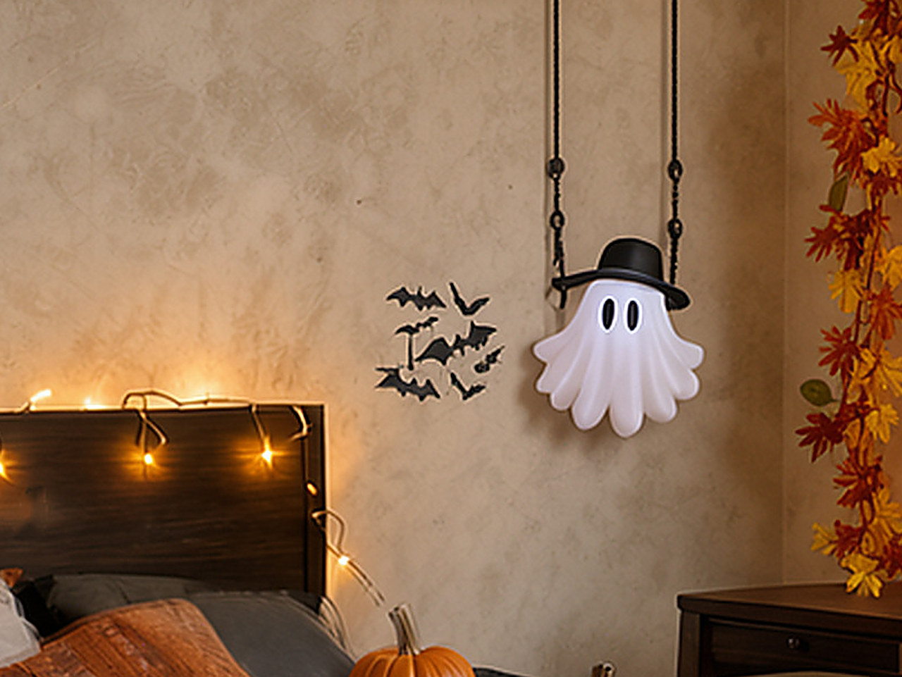 Close-up of the black PVC bat wall stickers arranged on the wall