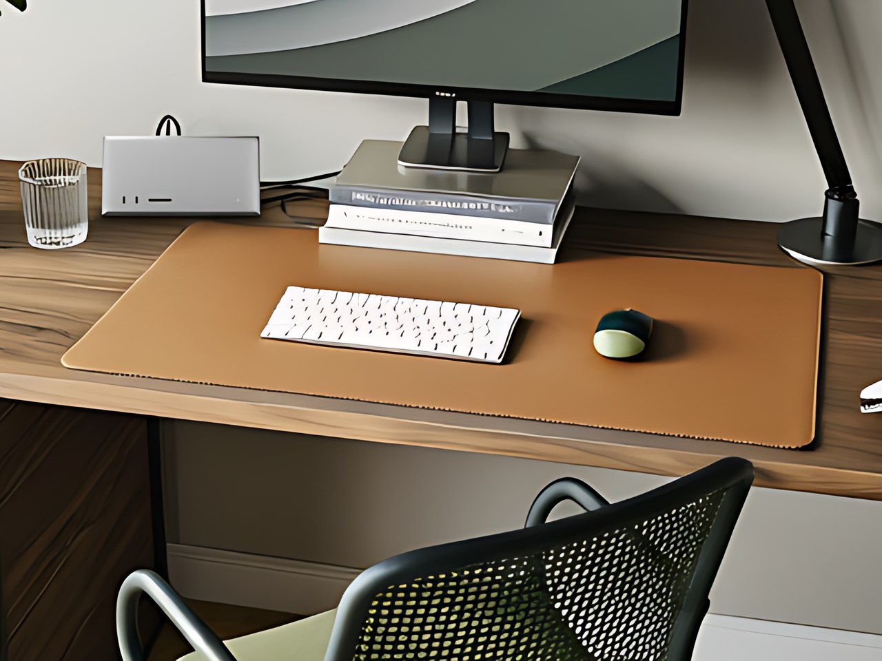 Vyaaa Leather Desk Pad in the mac room simple setup scene