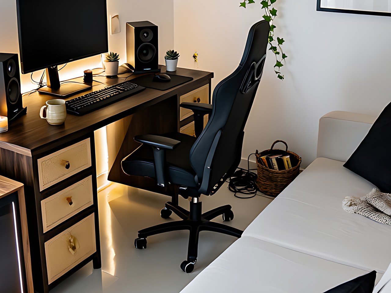 Anda Seat Kaiser 4 Large Gaming Chair, Black Fabric in the modern style room scene