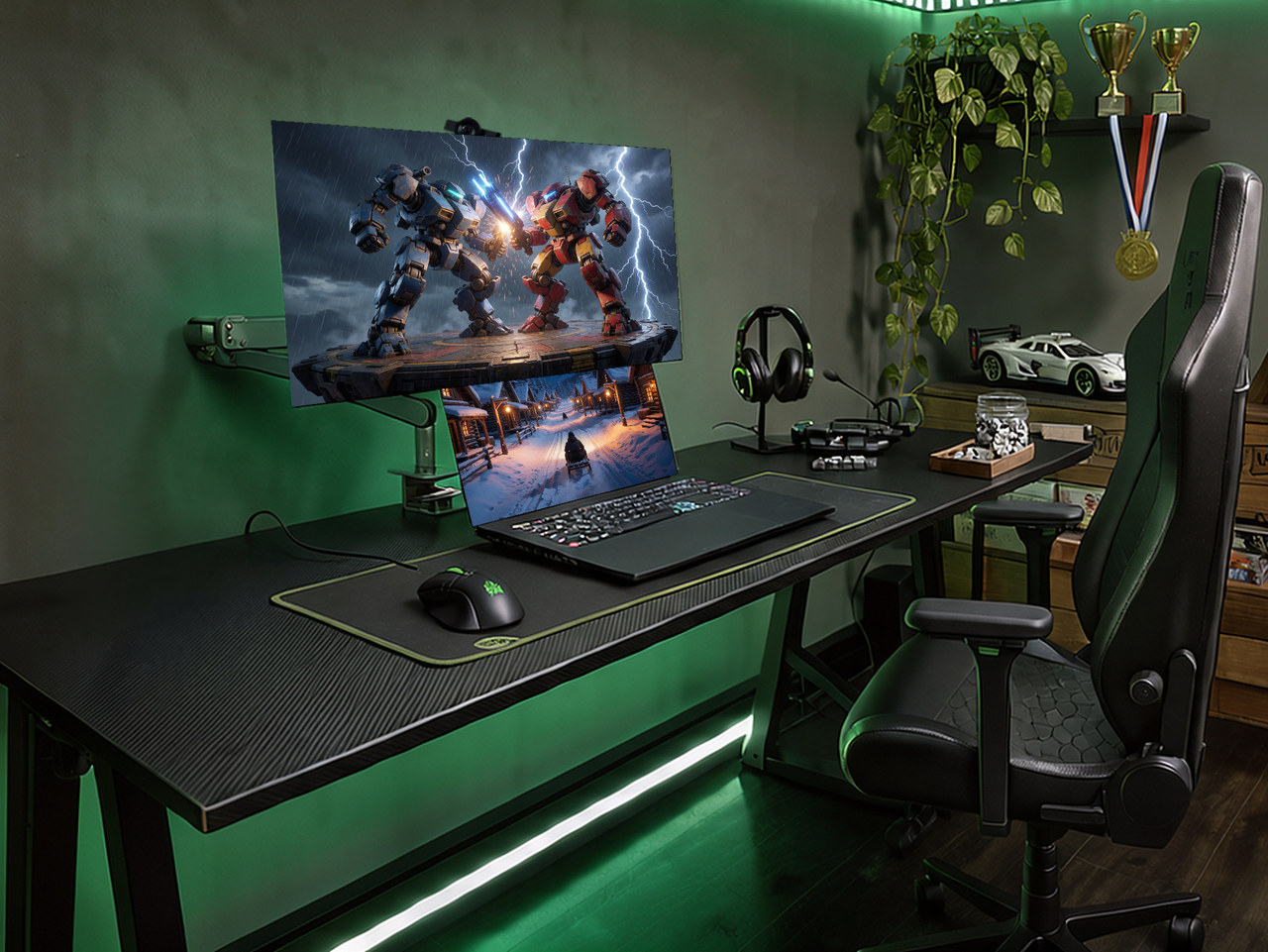 AODK 48 Inch Gaming Desk with LED Lights & CPU Stand