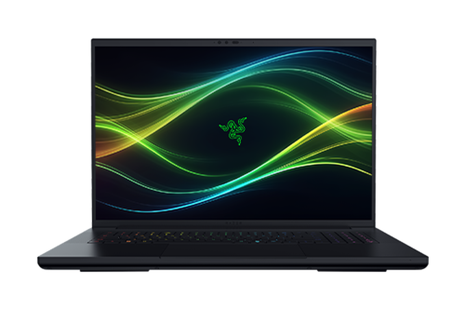 A black Razer Blade 18 gaming laptop shown from a side profile with the Razer logo visible on the screen.