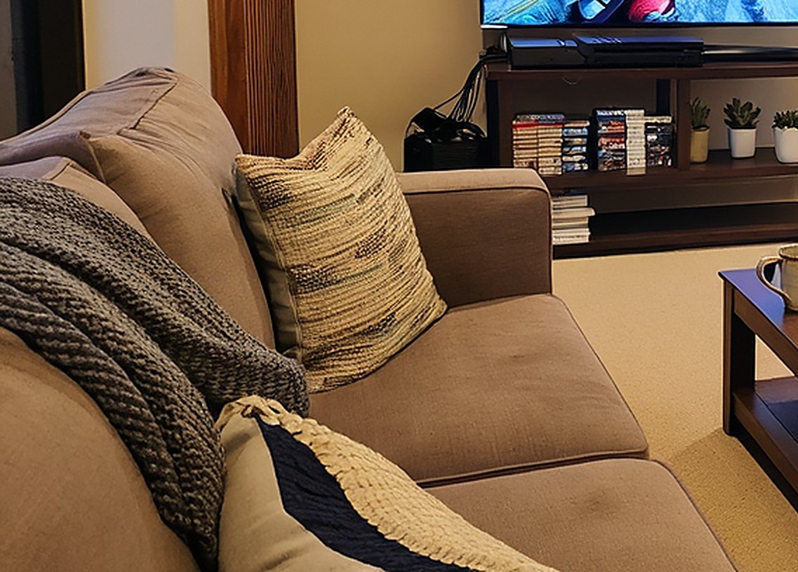 YUCHIATH Modular Sectional Sofa Set for Living Room 2-Piece Deep Seats Mid-Century Modern in the warm cozy gaming room scene