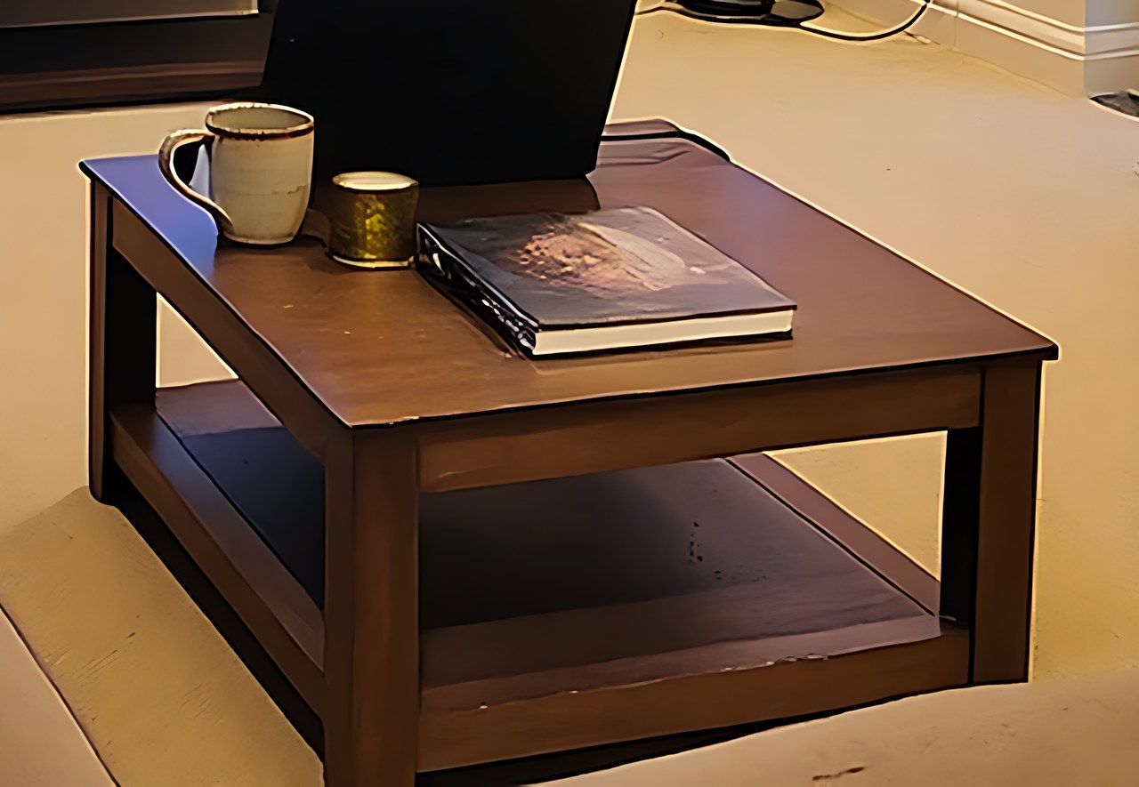 LITTLE TREE Farmhouse Coffee Table in the warm cozy gaming room scene