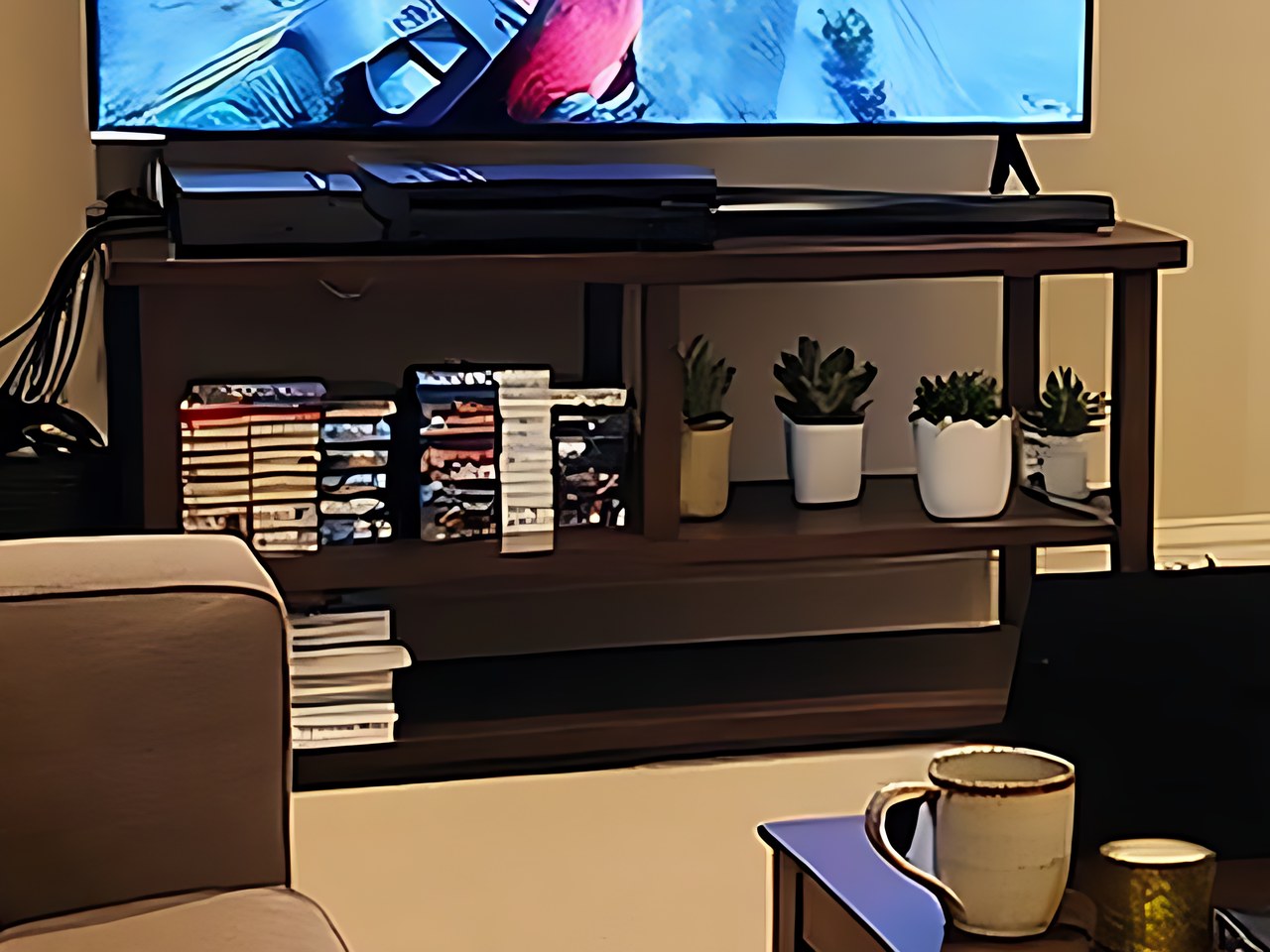 Furinno SIMPLISTIC TV Stand in the warm cozy gaming room scene