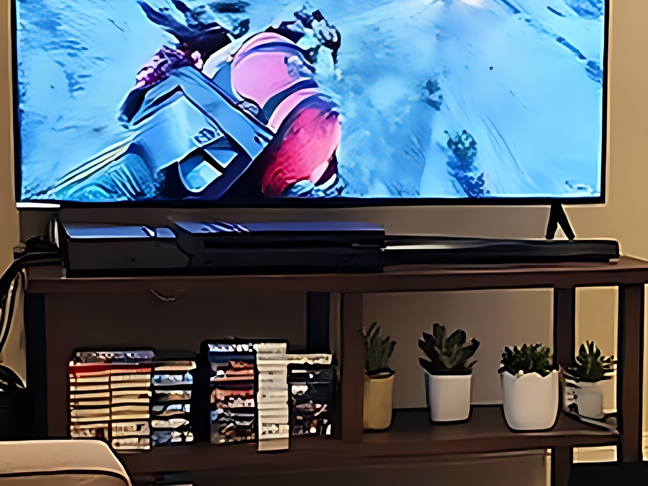 Yamaha SR-B20A Soundbar with Built-in Subwoofers in the warm cozy gaming room scene