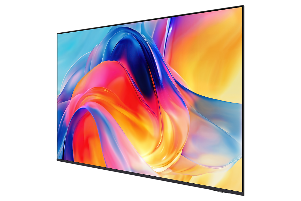 A Samsung Mini LED M70H TV with a side profile view, showcasing its sleek frame and vibrant display.