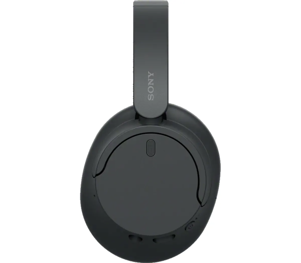 A side profile of a Sony WH-CH720N Wireless Noise Cancelling Over-Ear Headphones in dark gray, showing the earcup and headband.