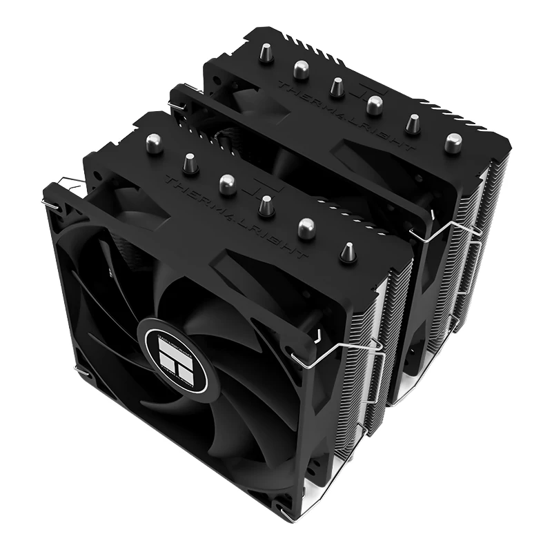 The product is a black Thermalright Peerless Assassin 120 SE cooling fan, shown from a three-quarter angle with visible fins and mounting points.