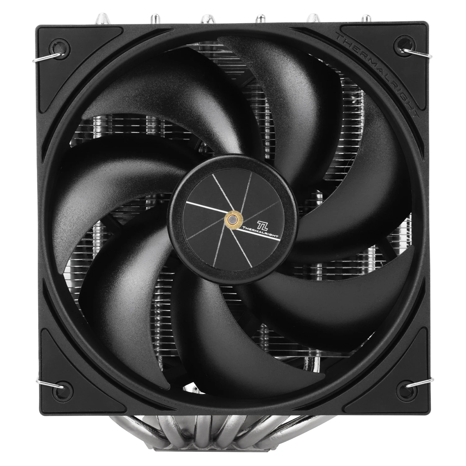 The product is a black cooling fan with the brand name 'THERMALRIGHT' visible on its top surface.